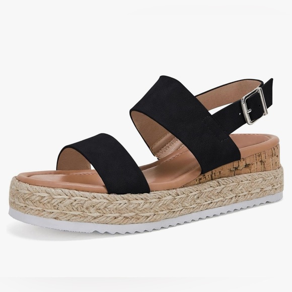 NEW LAICIGO Platform Espadrilles Ankle Buckle Strap Open Toe Wedge Sandals 6.5 - Picture 2 of 11